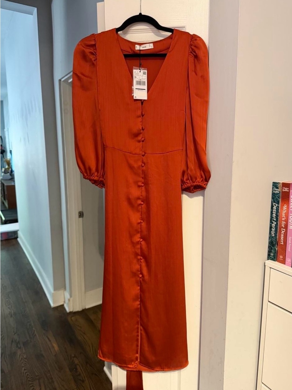 Mango | Buttoned Midi Dress in Coral Red